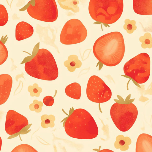 Strawberry Wallpaper | Flowers and Strawberries in Minimalist Style