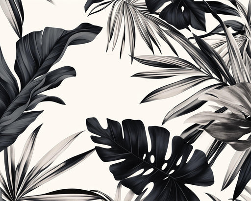 Tropical Large Leaf Mural Wallpaper | Black and White