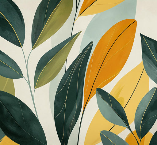 Japandi Mural Wallpaper | Yellow and Green Leaves