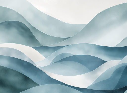 Japandi Mural Wallpaper | Shades of Blues on Wave Background
