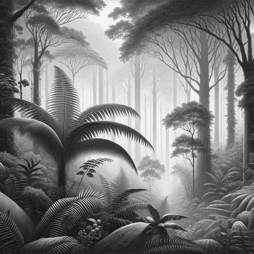 Jungle Mural Wallpaper | Black and White Tropical Forest with Ferns and Ancient Trees
