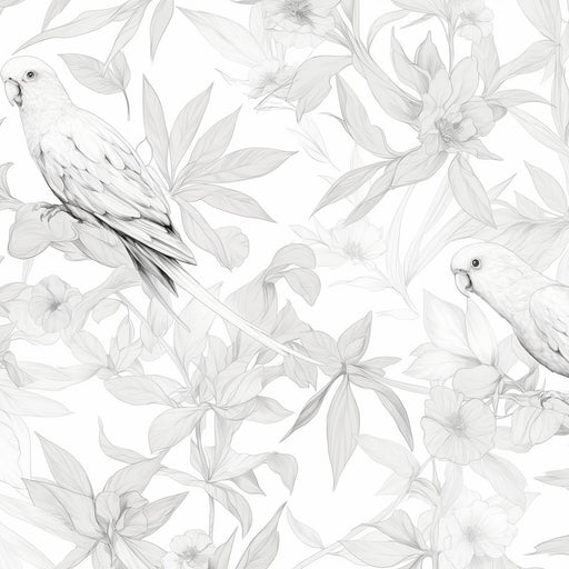 Black and White Jungle Mural Wallpaper | Pair of Parrots