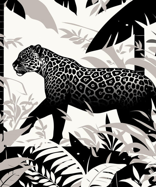 Black and White Jungle Mural Wallpaper | Leopard