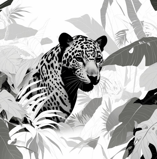 Black and White Jungle Mural Wallpaper | Monstera and Leopard