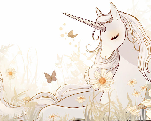 Unicorn Mural Wallpaper | White and Gold