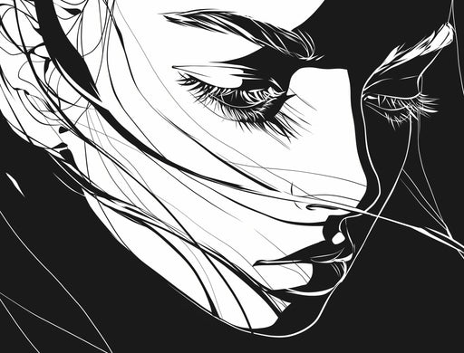 Line Art Mural Wallpaper | Black and White Manga Style