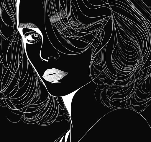Line Art Mural Wallpaper | Black and White Woman Face