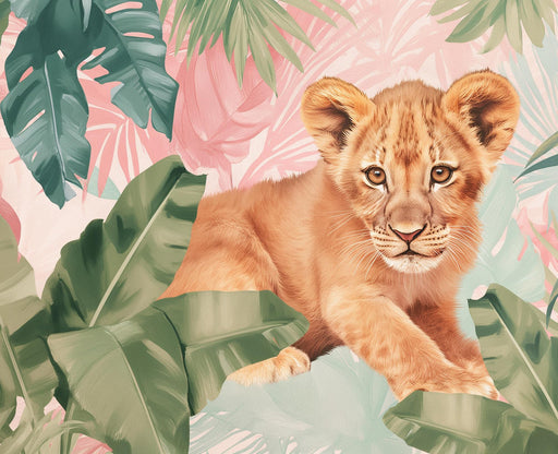 Lion Cub Wallpaper | Pink and Green Jungle