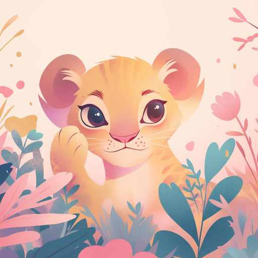 Lion Cub Mural Wallpaper | Pastel Pink