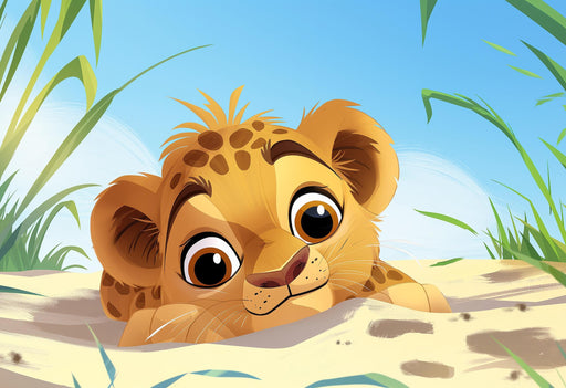 3D Lion Cub Mural Wallpaper | Hidden in the Sand