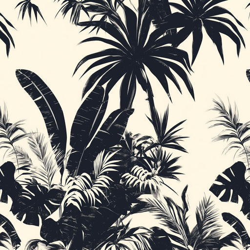 Black and White Patterned Mural Wallpaper | Tropical Forest