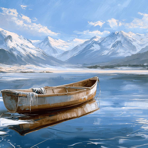 Nature Wallpaper | Drawing Boat and Frozen Lake