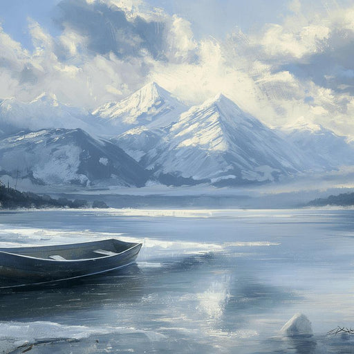Nature Wallpaper | Drawing of Boat and Snowy Mountain