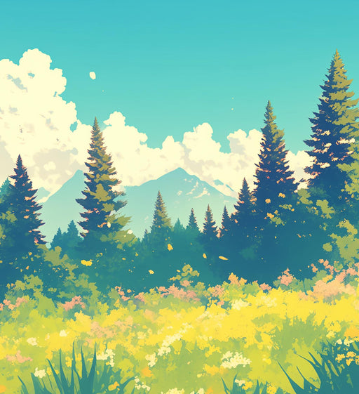 Nature Wallpaper | Pine Tree and Mountain Mural Wallpaper