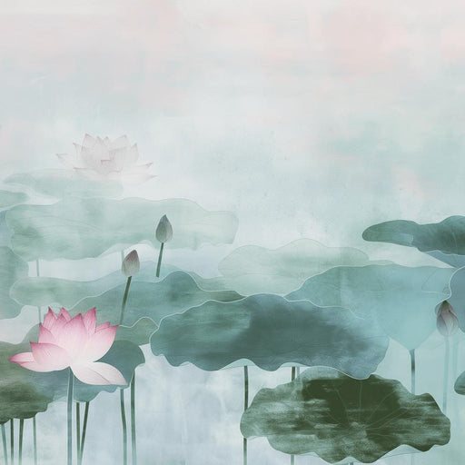 Water Lily Mural Wallpaper | Morning Mist