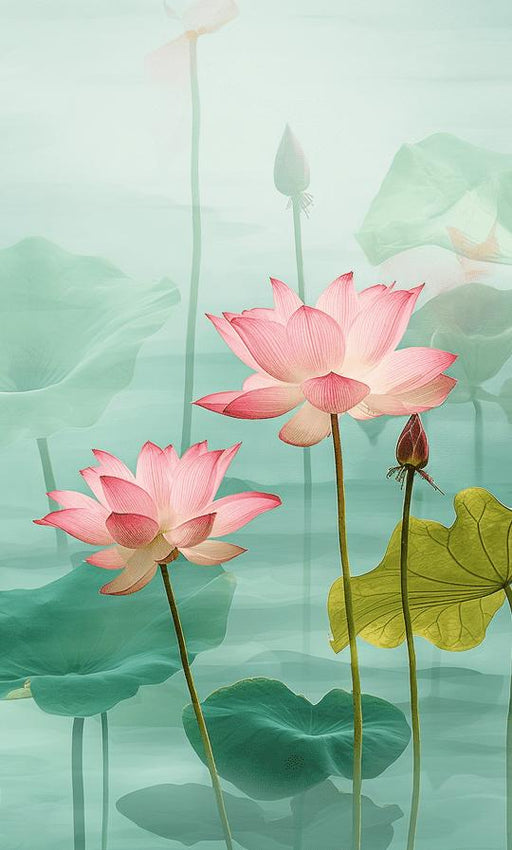 Water Lily Mural Wallpaper | Panoramic Drawing