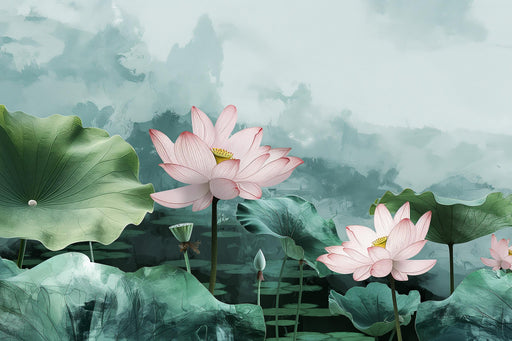 Water Lily Mural Wallpaper | Green Shades