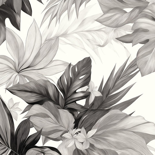 Black and White Mural Wallpaper | Hibiscus and Monstera