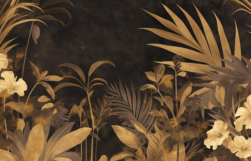 Black and Gold Mural Wallpaper | Painted Style Foliage