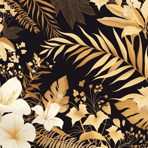 Black and Gold Mural Wallpaper | Leaves and Flowers