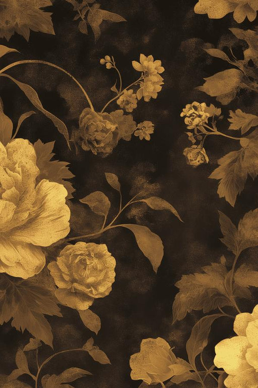 Black and Gold Mural Wallpaper | Vintage Style Flowers