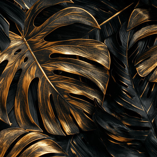 Black and Gold Mural Wallpaper | Large Monstera Leaves