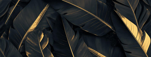 Black and Gold Mural Wallpaper | Large Banana Leaf Pattern