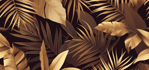 Black and Gold Mural Wallpaper | Large Golden Leaves