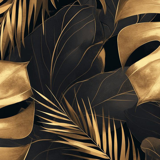 Black and Gold Mural Wallpaper | Monstera Banana and Palm Tree