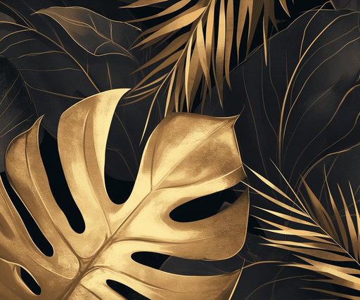 Black and Gold Mural Wallpaper | Monstera Banana and Palm Tree