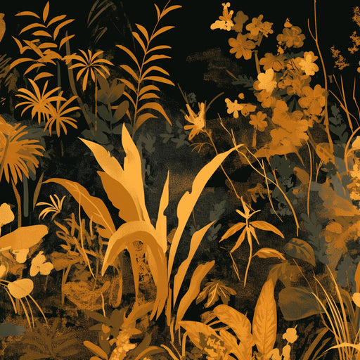 Black and Gold Mural Wallpaper | Plant and Leaf Variations