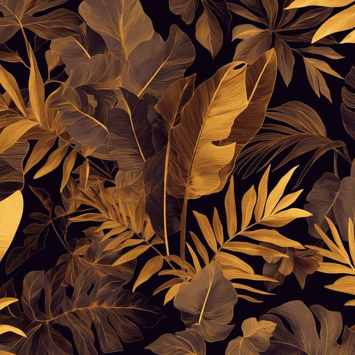Black and Gold Mural Wallpaper | Dense Tropical Vegetation
