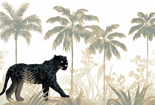 Panther Mural Wallpaper | Green and Gold