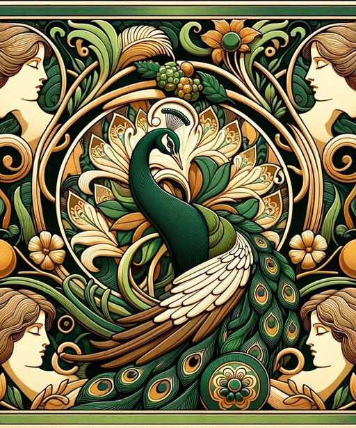 Peacock Wallpaper | Green Mural with Women's Faces