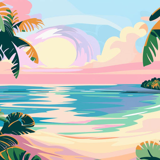 Landscape Mural Wallpaper | Coconut Tree and Beach Design