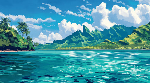 Landscape Mural Wallpaper | Drawing of Paradise Island