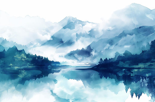 Panoramic Landscape Mural Wallpaper | Between Lake and Mountains