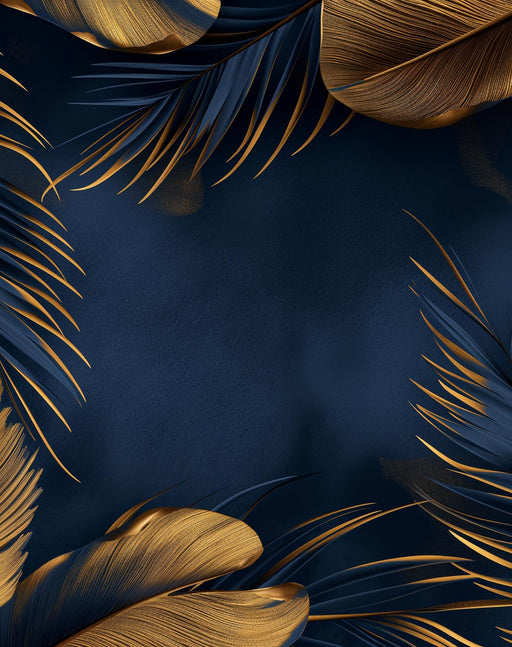 Feather Mural Wallpaper | Blue and Gold
