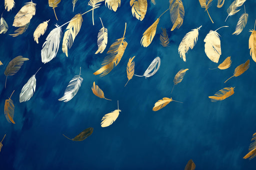 Feather Mural Wallpaper | Design of Gold and White Feathers