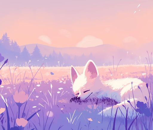 White Fox Mural Wallpaper | Napping in the Meadow