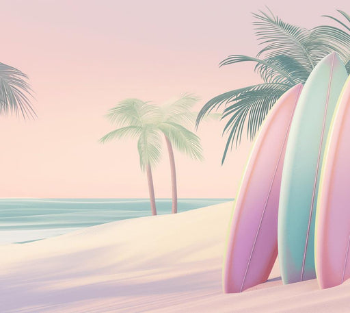 Surf Mural Wallpaper | Pastel Drawing of Boards and Beach