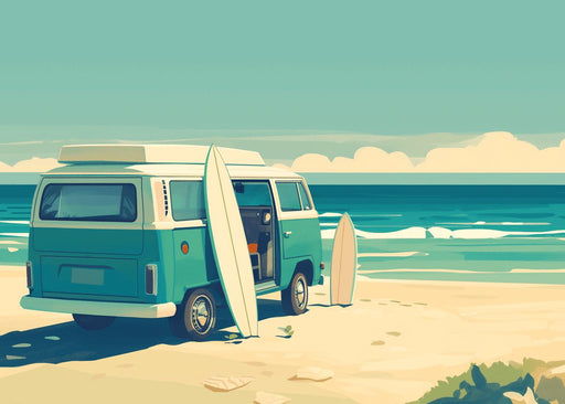 Surf Mural Wallpaper | Beach and Van by the Seaside