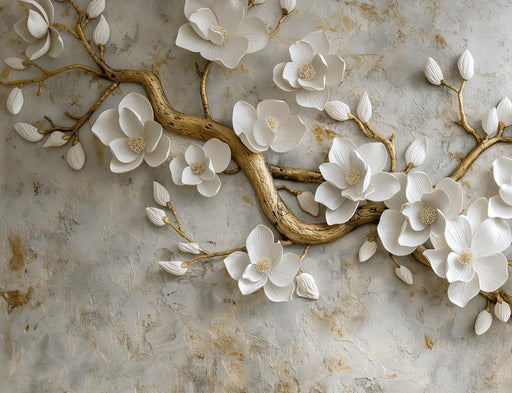Headboard Mural Wallpaper | Golden Tree and Flowers