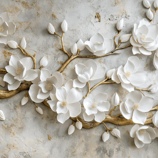 Headboard Mural Wallpaper | Golden Tree and Flowers