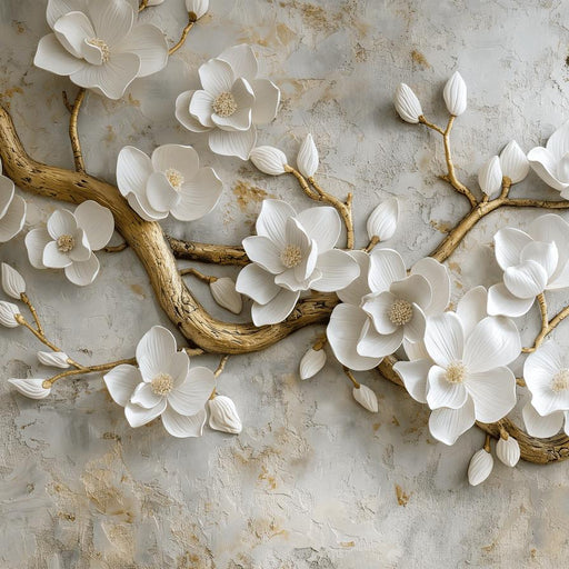 Headboard Mural Wallpaper | Golden Tree and Flowers