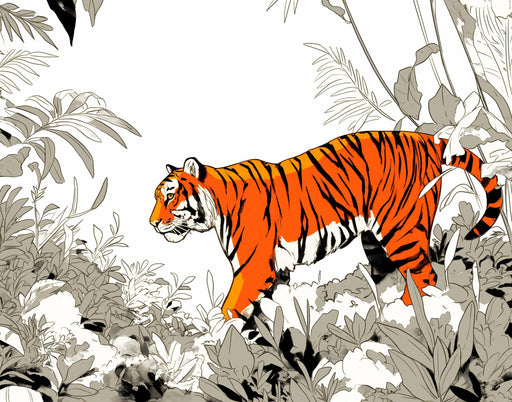 Tiger Wallpaper | Monochrome Drawing and Colorful Tiger
