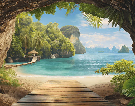 Mural Wallpaper Optical Illusion | Cave and Sandy Beach