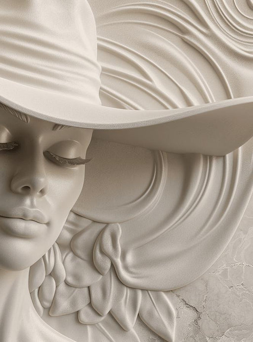 Mural Wallpaper Optical Illusion | Woman with Hat Sculpture