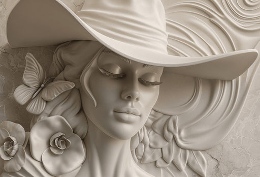 Mural Wallpaper Optical Illusion | Woman with Hat Sculpture