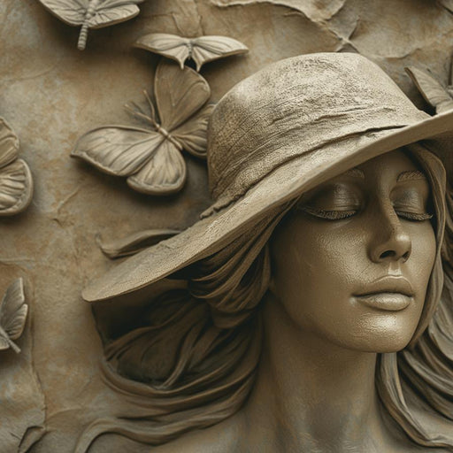Mural Wallpaper Optical Illusion | Woman and Butterflies Sculpture